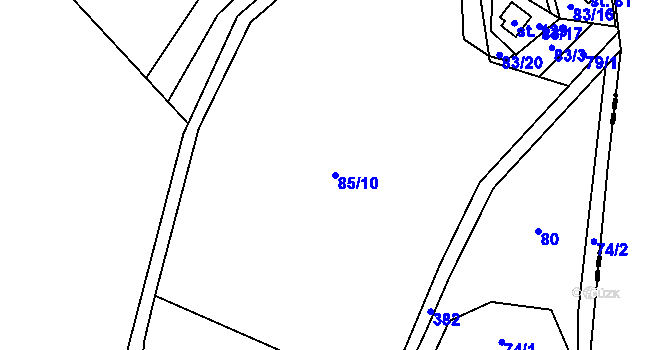 Parcela st. 85/10 v KÚ Vratkov, Katastrální mapa
