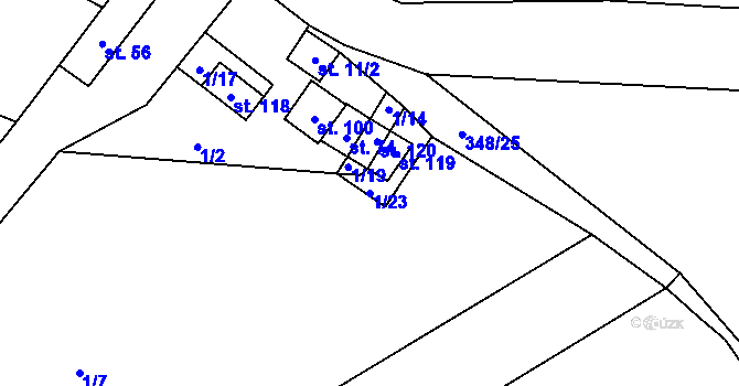 Parcela st. 1/23 v KÚ Vratkov, Katastrální mapa