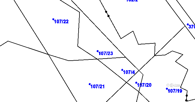 Parcela st. 107/23 v KÚ Rušinov, Katastrální mapa