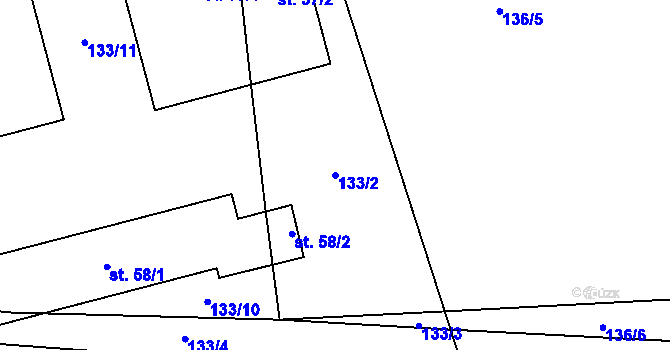 Parcela st. 133/2 v KÚ Rušinov, Katastrální mapa