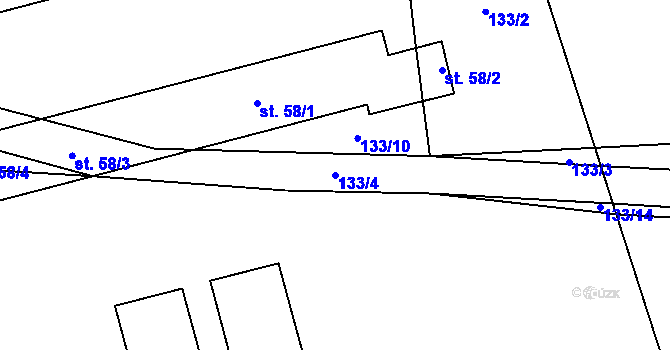 Parcela st. 133/4 v KÚ Rušinov, Katastrální mapa