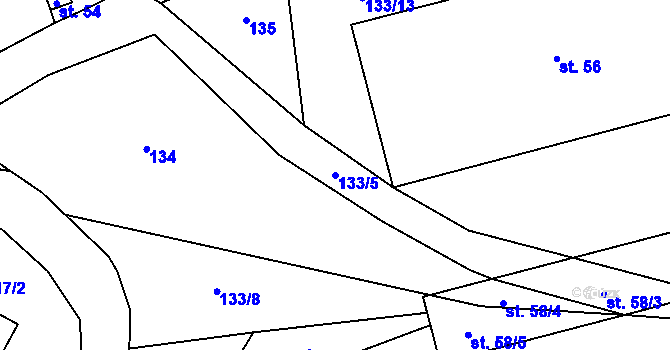 Parcela st. 133/5 v KÚ Rušinov, Katastrální mapa