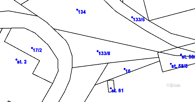 Parcela st. 133/8 v KÚ Rušinov, Katastrální mapa