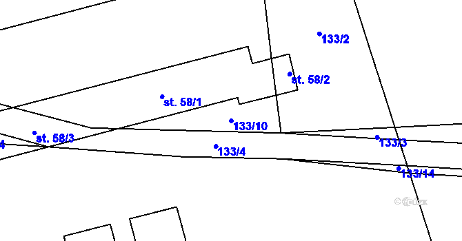 Parcela st. 133/10 v KÚ Rušinov, Katastrální mapa