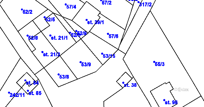 Parcela st. 53/15 v KÚ Rušinov, Katastrální mapa