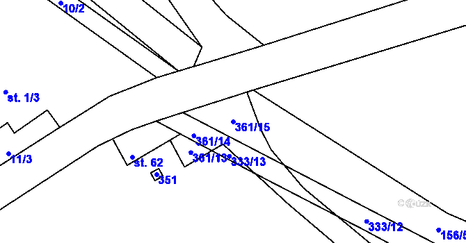 Parcela st. 361/15 v KÚ Rušinov, Katastrální mapa