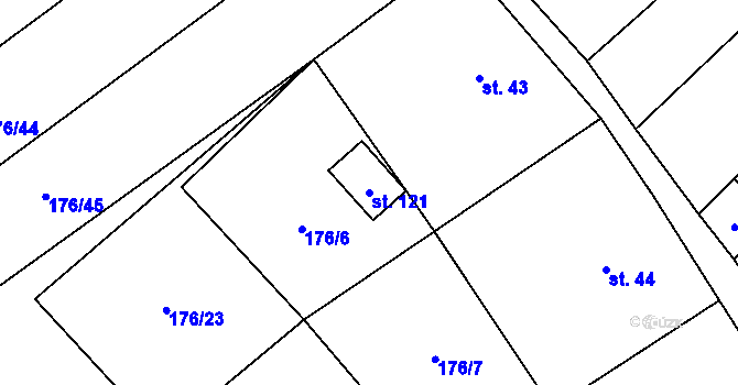 Parcela st. 121 v KÚ Rušinov, Katastrální mapa
