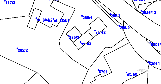 Parcela st. 43 v KÚ Růžďka, Katastrální mapa