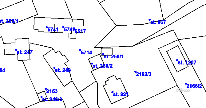 Parcela st. 250/1 v KÚ Růžďka, Katastrální mapa