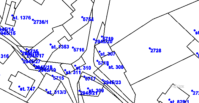 Parcela st. 307 v KÚ Růžďka, Katastrální mapa