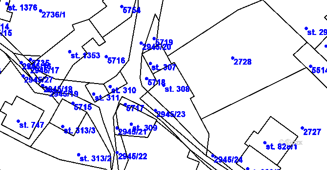 Parcela st. 308 v KÚ Růžďka, Katastrální mapa
