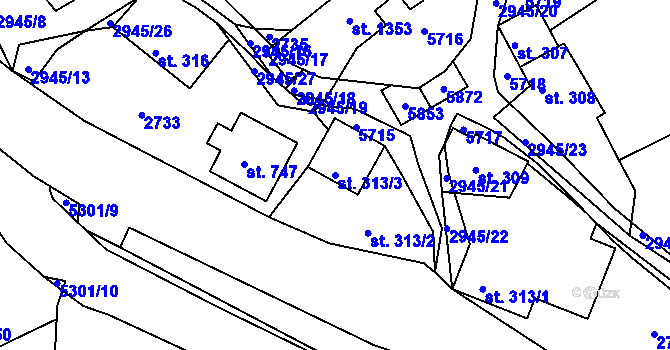 Parcela st. 313/3 v KÚ Růžďka, Katastrální mapa