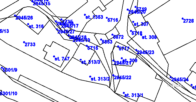 Parcela st. 315/1 v KÚ Růžďka, Katastrální mapa