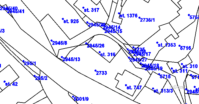 Parcela st. 316 v KÚ Růžďka, Katastrální mapa