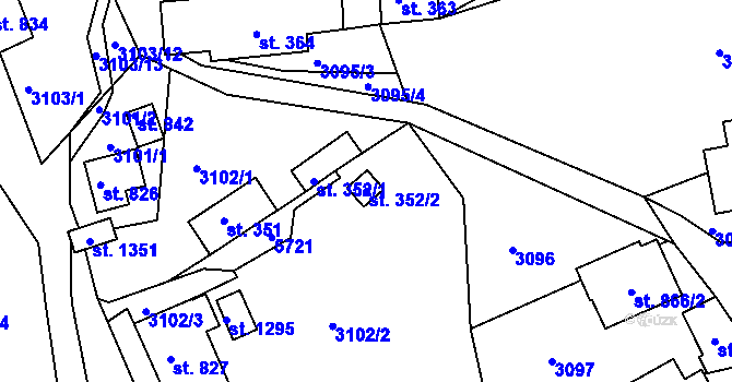 Parcela st. 352/2 v KÚ Růžďka, Katastrální mapa