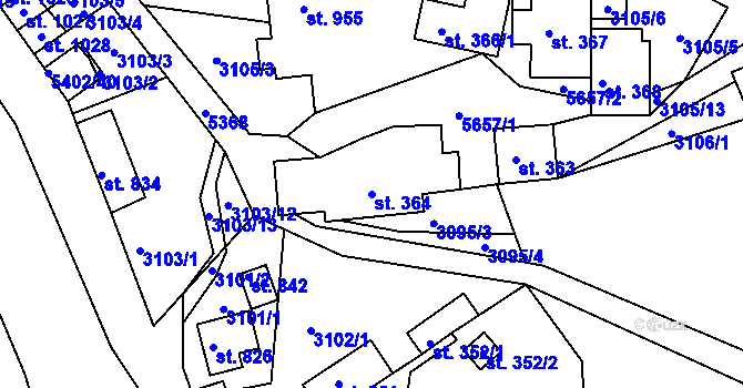 Parcela st. 364 v KÚ Růžďka, Katastrální mapa