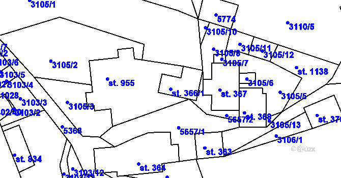 Parcela st. 366/1 v KÚ Růžďka, Katastrální mapa