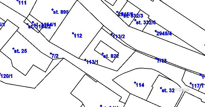 Parcela st. 822 v KÚ Růžďka, Katastrální mapa