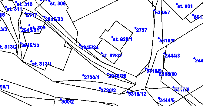 Parcela st. 828/2 v KÚ Růžďka, Katastrální mapa