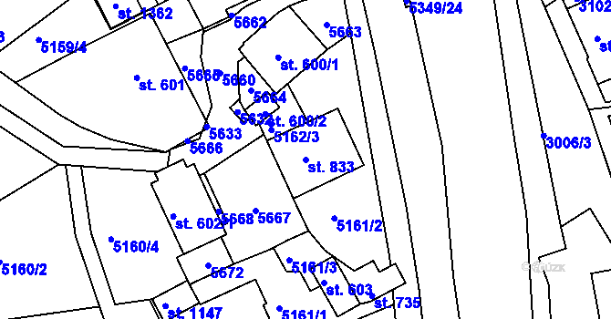 Parcela st. 833 v KÚ Růžďka, Katastrální mapa