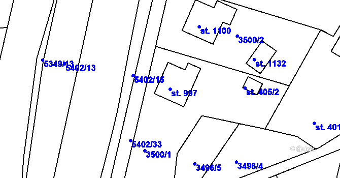 Parcela st. 997 v KÚ Růžďka, Katastrální mapa