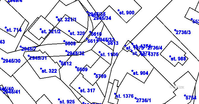 Parcela st. 1106 v KÚ Růžďka, Katastrální mapa