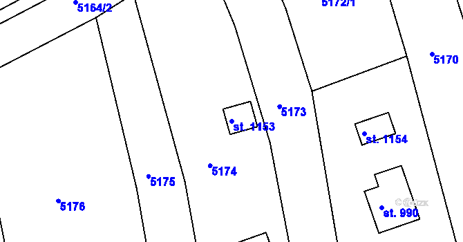 Parcela st. 1153 v KÚ Růžďka, Katastrální mapa