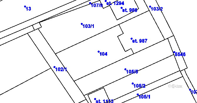 Parcela st. 104 v KÚ Růžďka, Katastrální mapa