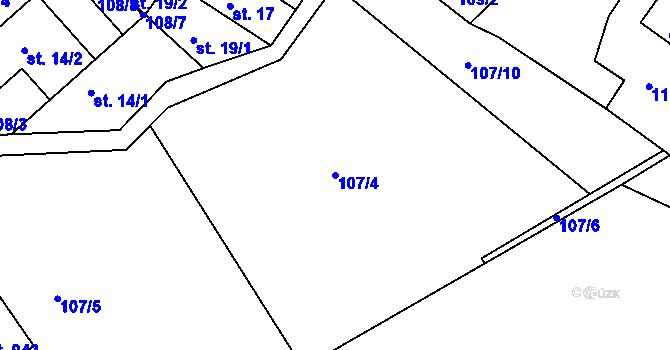Parcela st. 107/4 v KÚ Růžďka, Katastrální mapa