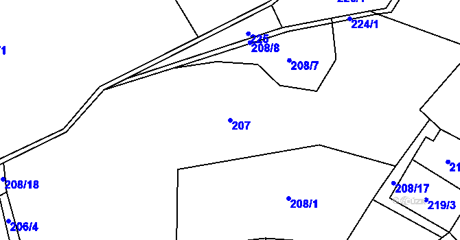 Parcela st. 207 v KÚ Růžďka, Katastrální mapa