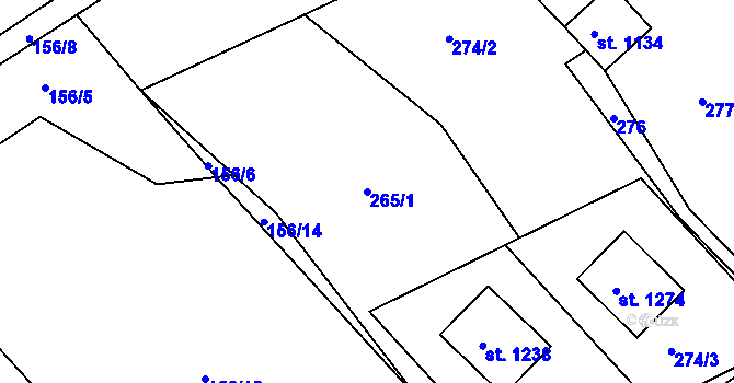 Parcela st. 265/1 v KÚ Růžďka, Katastrální mapa