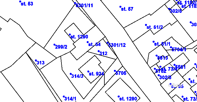 Parcela st. 312 v KÚ Růžďka, Katastrální mapa
