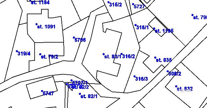 Parcela st. 83/1 v KÚ Růžďka, Katastrální mapa