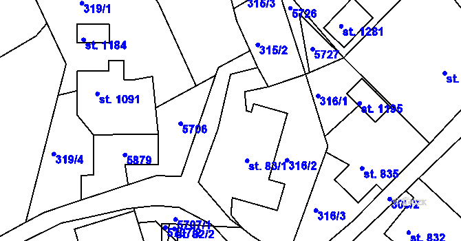 Parcela st. 83/2 v KÚ Růžďka, Katastrální mapa