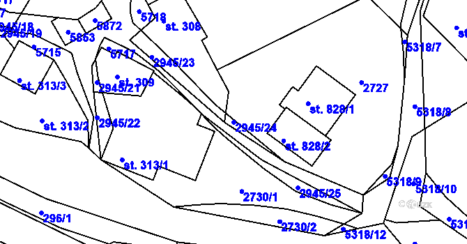 Parcela st. 2945/24 v KÚ Růžďka, Katastrální mapa