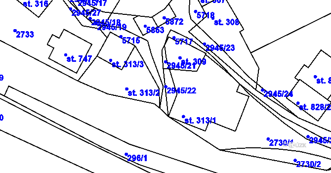 Parcela st. 2945/22 v KÚ Růžďka, Katastrální mapa