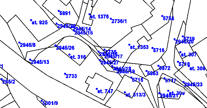 Parcela st. 2945/17 v KÚ Růžďka, Katastrální mapa
