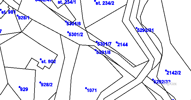 Parcela st. 5301/8 v KÚ Růžďka, Katastrální mapa