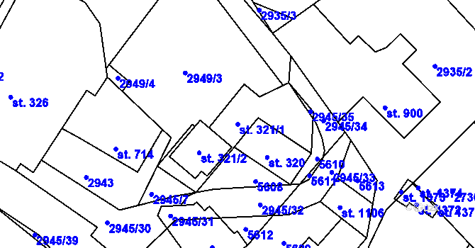 Parcela st. 321/1 v KÚ Růžďka, Katastrální mapa