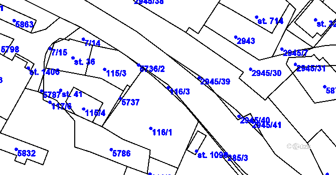 Parcela st. 116/3 v KÚ Růžďka, Katastrální mapa