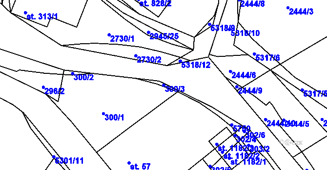 Parcela st. 300/3 v KÚ Růžďka, Katastrální mapa