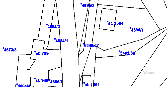 Parcela st. 5349/27 v KÚ Růžďka, Katastrální mapa
