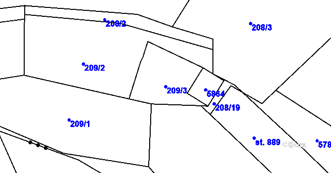 Parcela st. 209/3 v KÚ Růžďka, Katastrální mapa