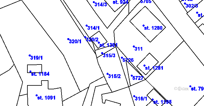 Parcela st. 315/3 v KÚ Růžďka, Katastrální mapa