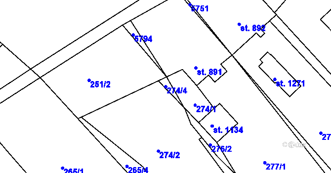 Parcela st. 274/4 v KÚ Růžďka, Katastrální mapa