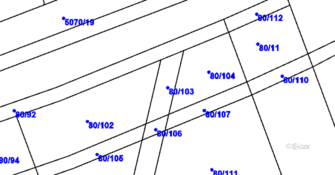 Parcela st. 80/103 v KÚ Růžďka, Katastrální mapa