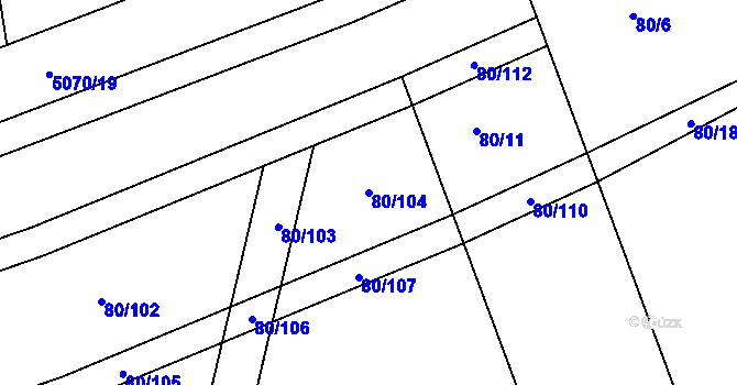 Parcela st. 80/104 v KÚ Růžďka, Katastrální mapa