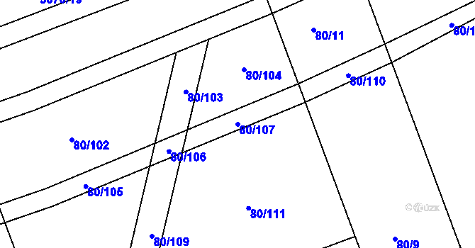 Parcela st. 80/107 v KÚ Růžďka, Katastrální mapa