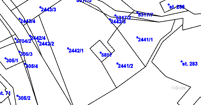 Parcela st. 5857 v KÚ Růžďka, Katastrální mapa