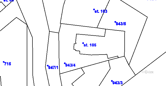 Parcela st. 105 v KÚ Růžená, Katastrální mapa